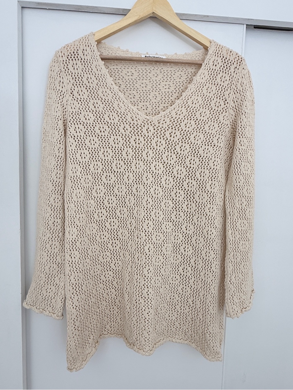 Reformation Crochet Knit V-Neck Beach Coverup Tunic Mini Dress Size M